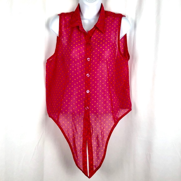 Derek Heart sheer tie front polkadot blouse L - Picture 3 of 5